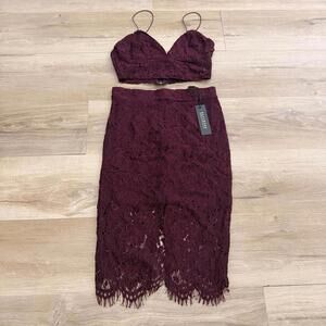 Revamped 2 Piece Set Top and Skirt NWT Women's XS Lace Burgundy Y2K